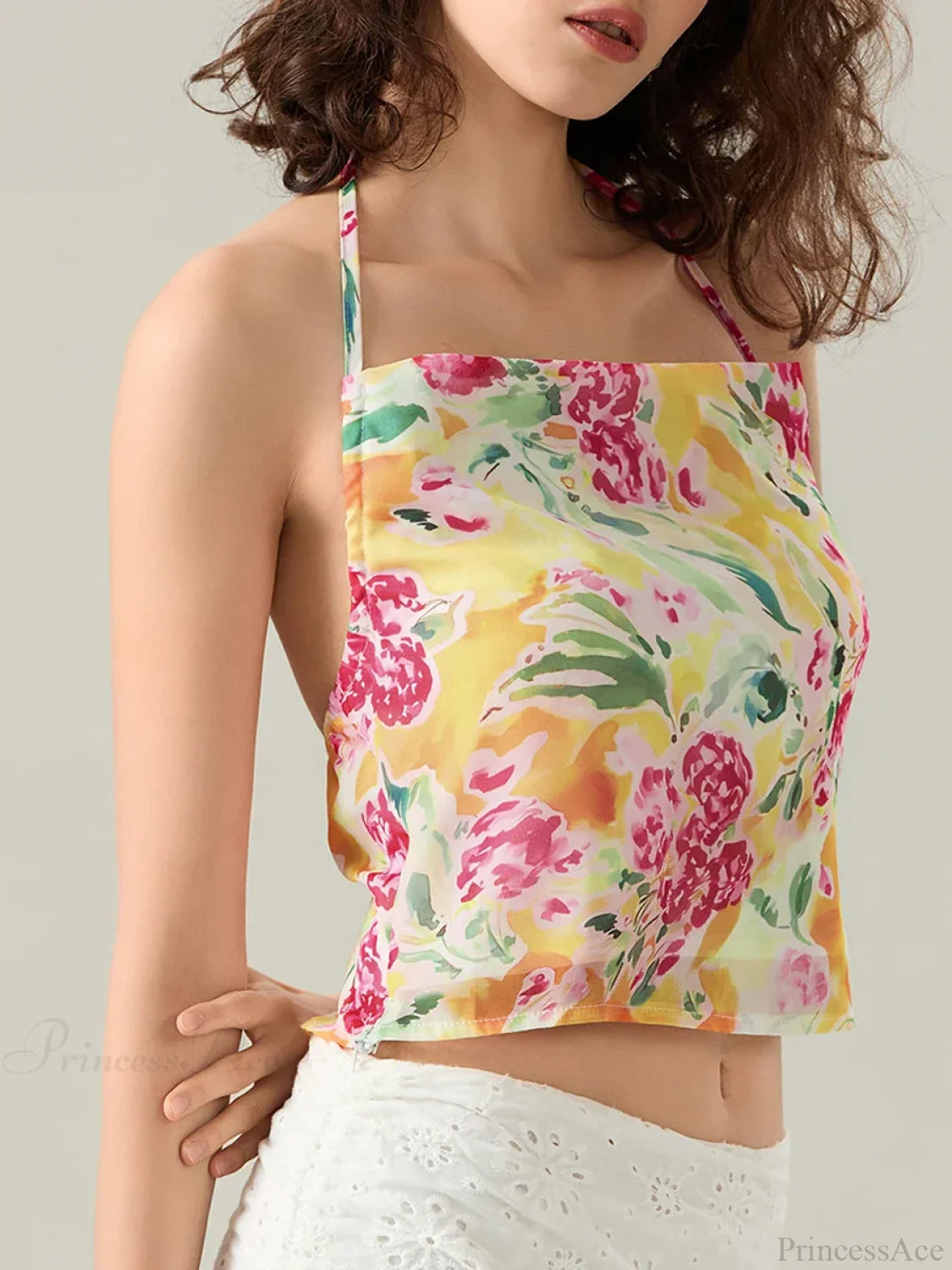 Floral Halter Backless Sleeveless Cropped Vest Camisole croptop-250126