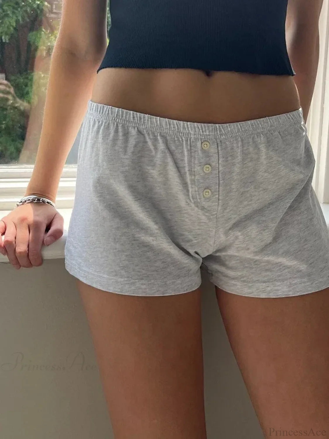 Floral Heart Striped Lounge Short white2 / S short-250223