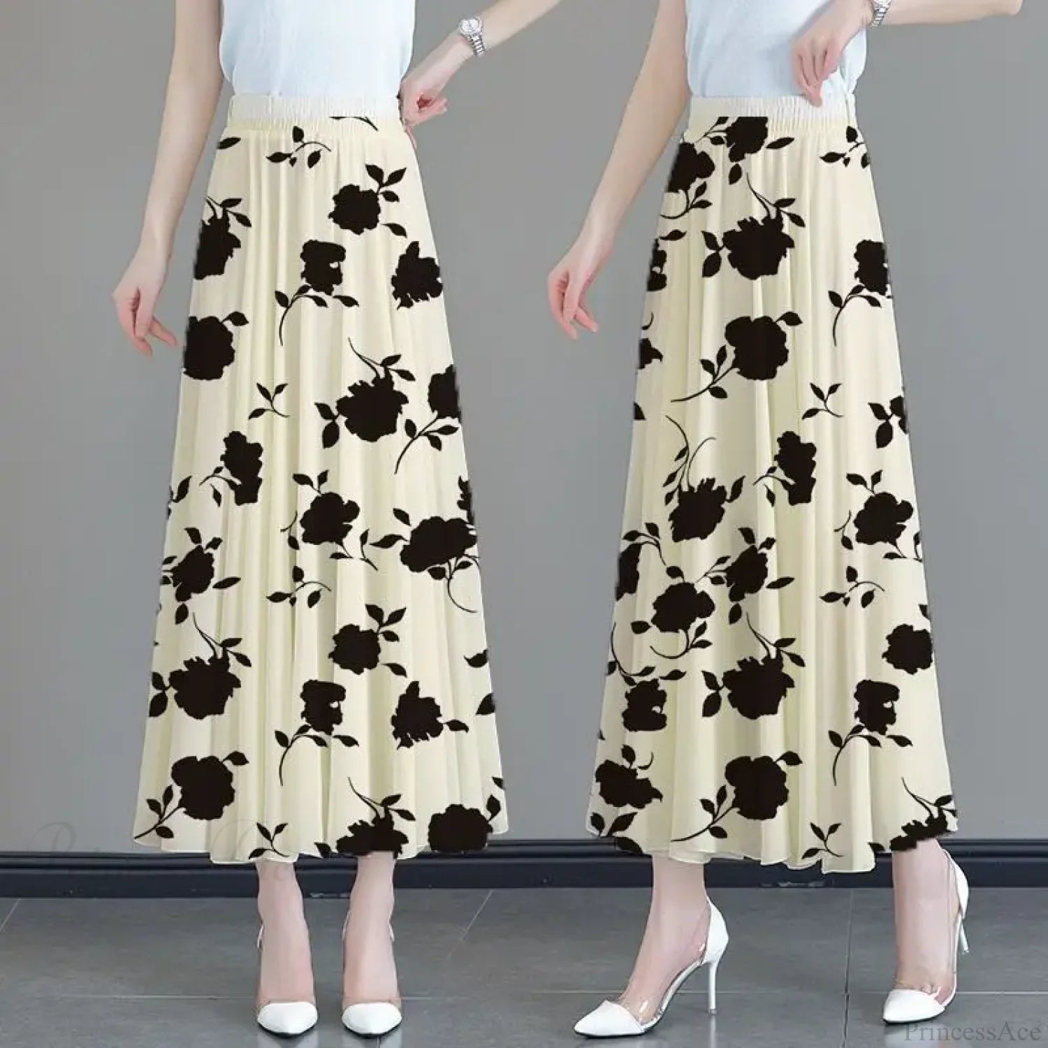 Floral High Waist Patchwork Chiffon Beach Skirt apricot Length 80CM / M skirt-250126