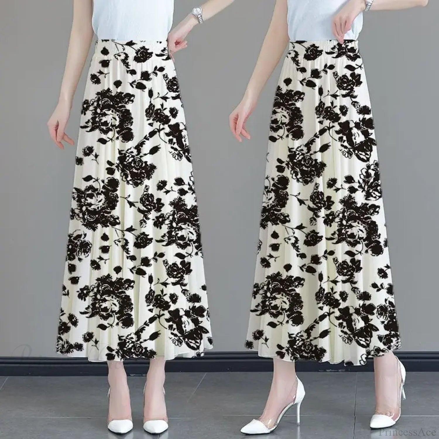 Floral High Waist Patchwork Chiffon Beach Skirt Black Length 80CM1 / M skirt-250126