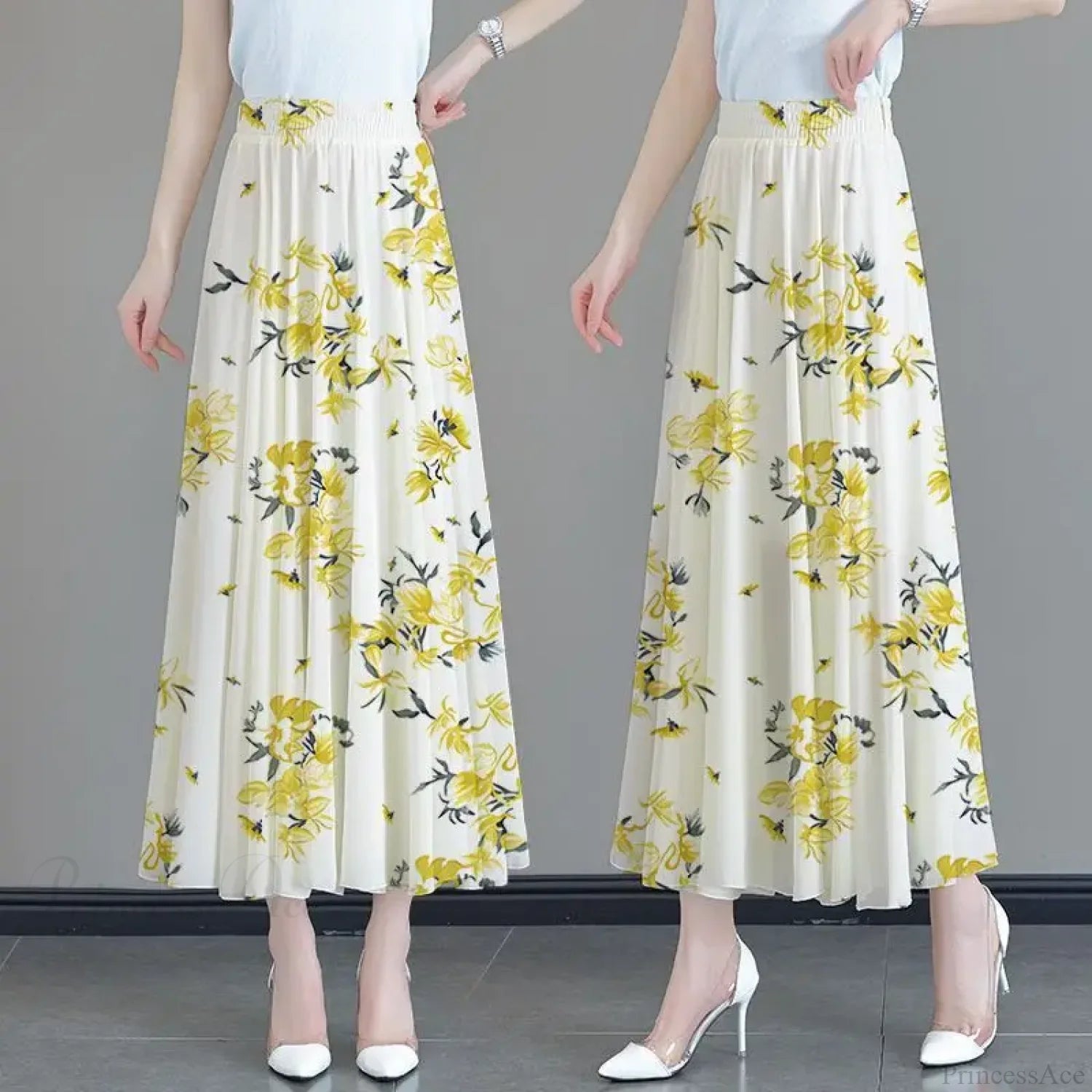 Floral High Waist Patchwork Chiffon Beach Skirt Juhua Length 80CM / M skirt-250126