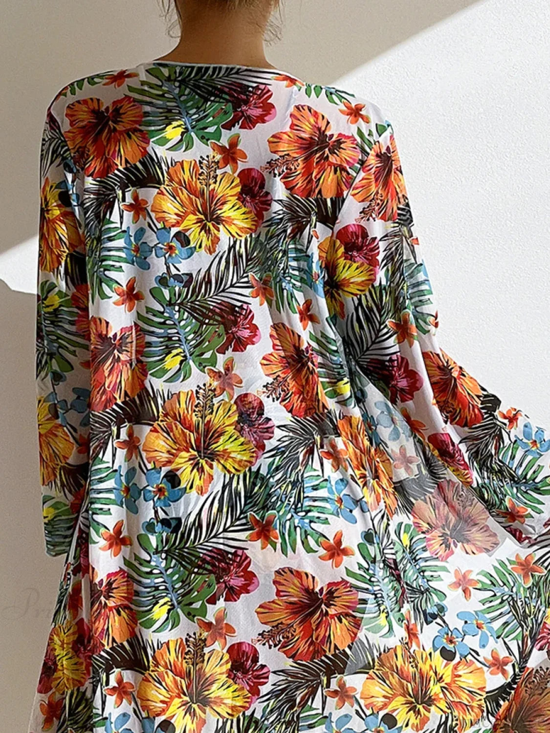 Floral Knot Front Long Sleeve Two Piece Set