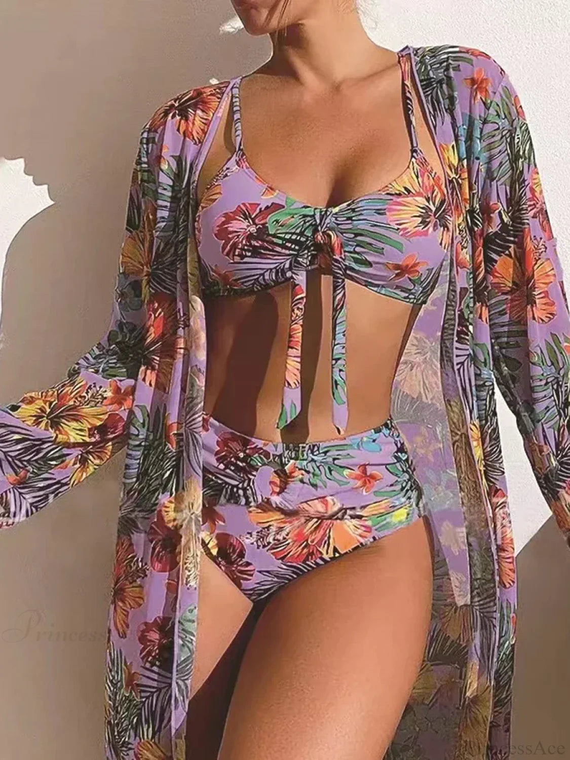 Floral Knot Front Long Sleeve Two Piece Set color4 / S