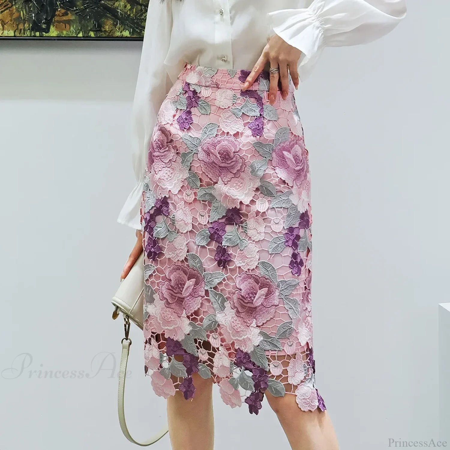 Floral Lace Pencil Skirt for Women