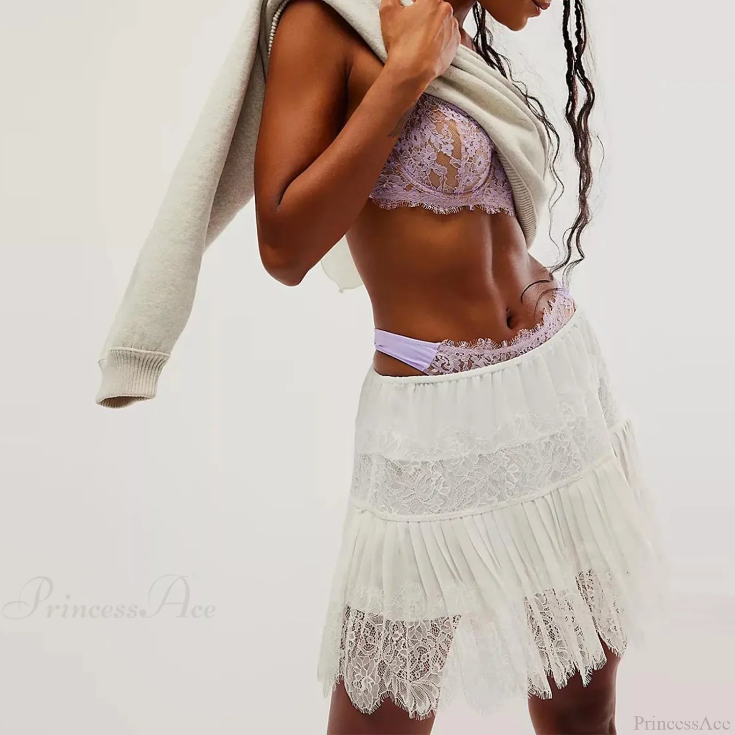 Floral Lace Tiered Slip Skirt skirts-250223