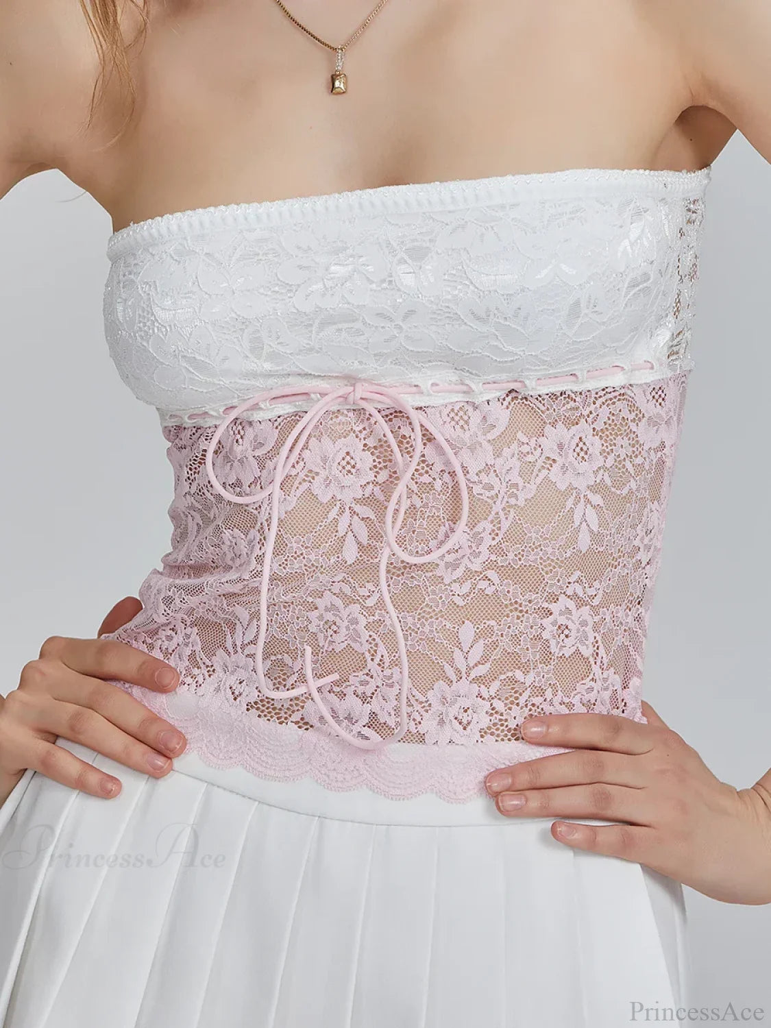 Floral Patchwork Bow Tie Front Off-shoulder Bandeau Top croptop-250126