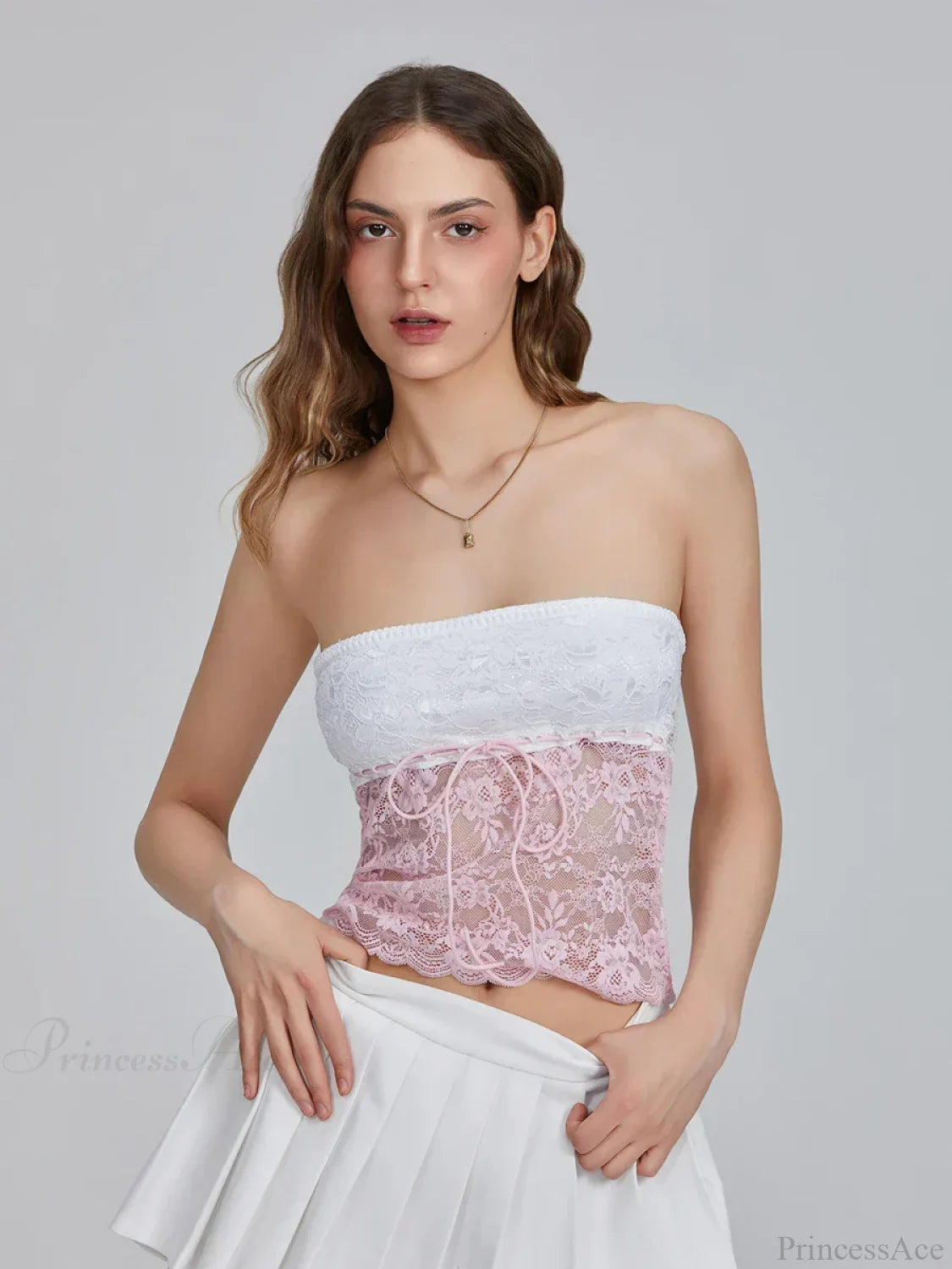 Floral Patchwork Bow Tie Front Off-shoulder Bandeau Top croptop-250126