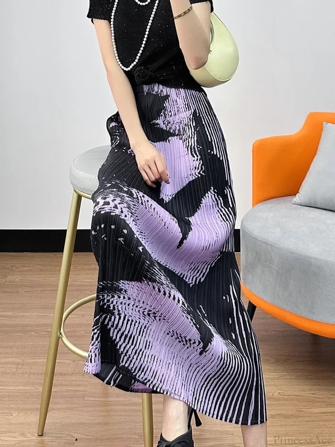 Floral Pleated Slimming High Waist Beach Comfort Skirt skirt-250126