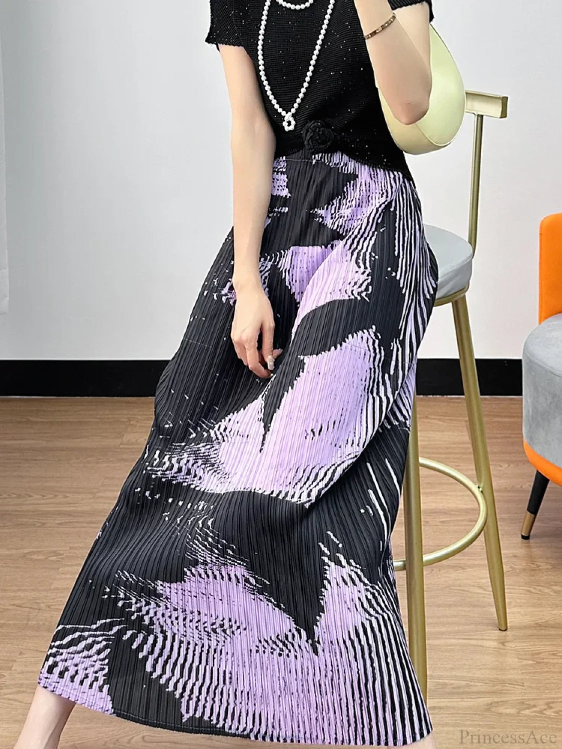 Floral Pleated Slimming High Waist Beach Comfort Skirt skirt-250126