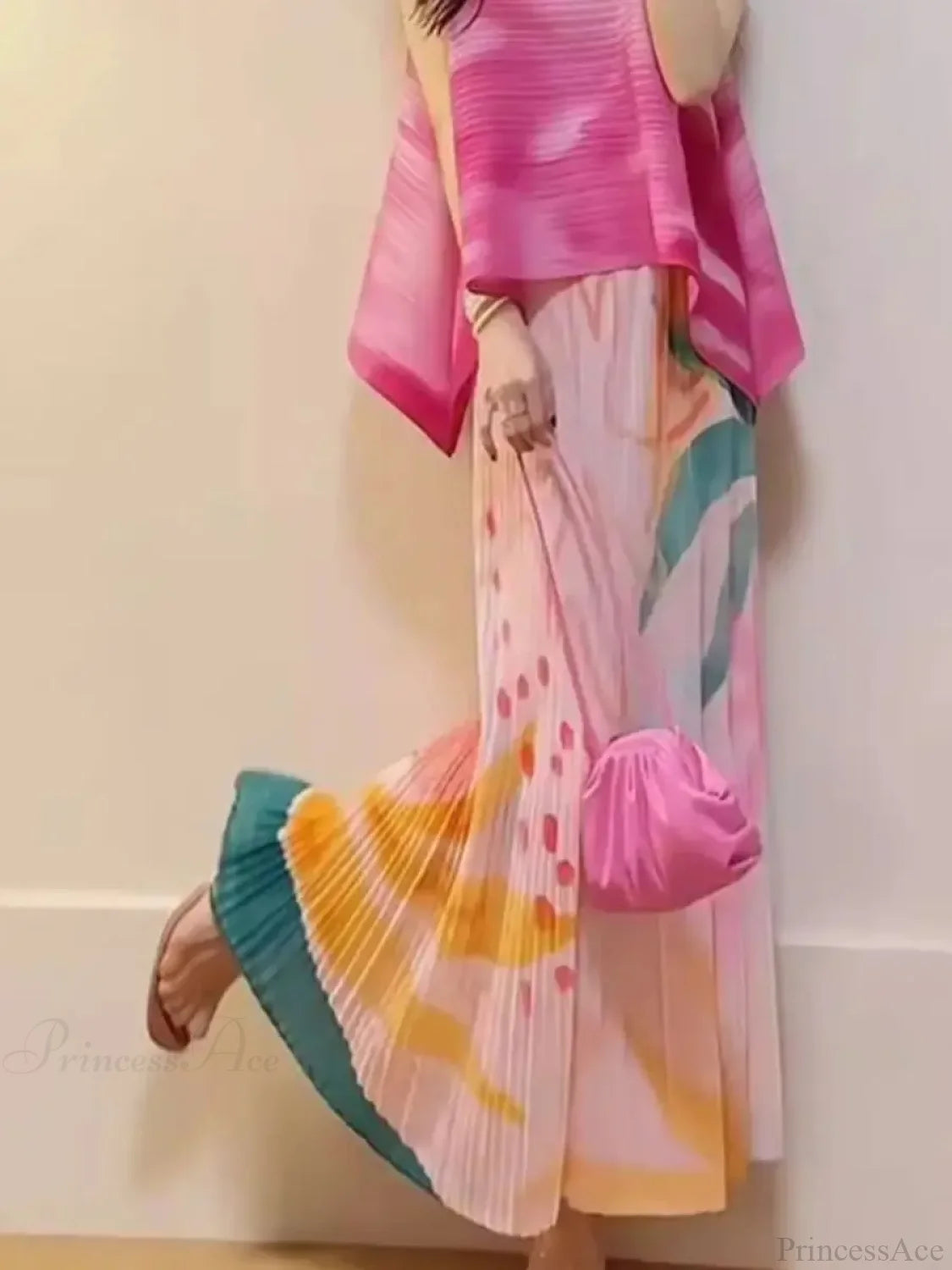 Floral Pleated Slimming High Waist Beach Comfort Skirt fensechangqun / One Size / 158 skirt-250126