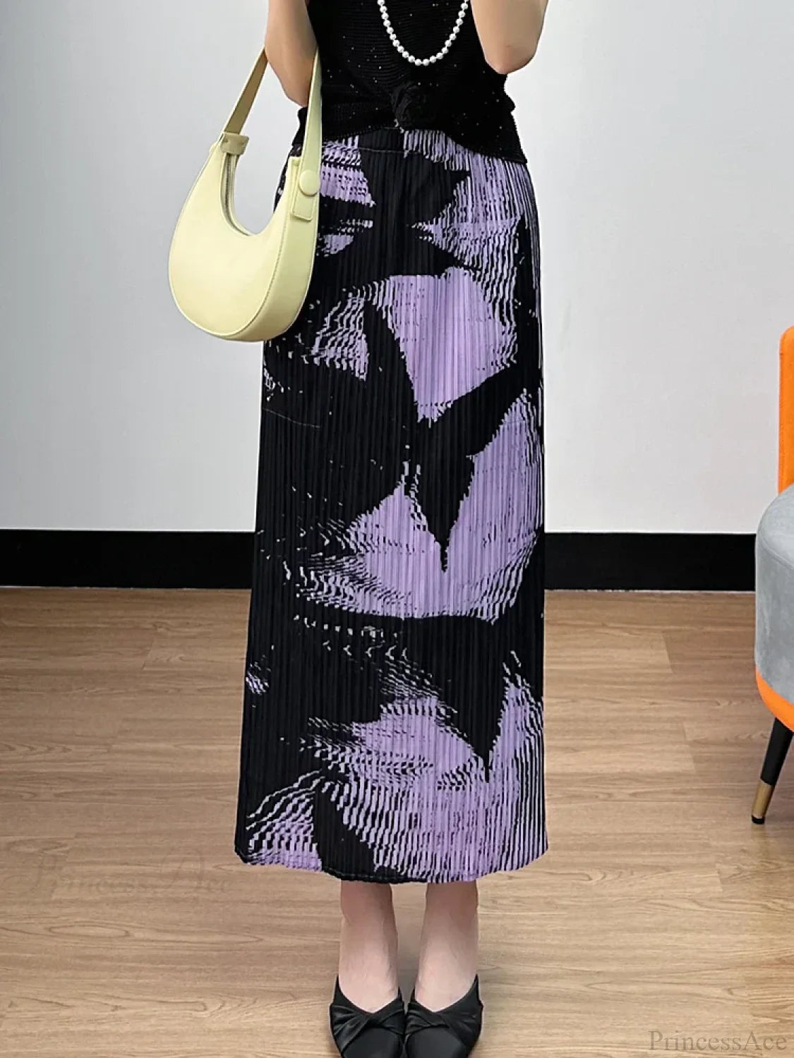 Floral Pleated Slimming High Waist Beach Comfort Skirt yanyuzise / One Size skirt-250126