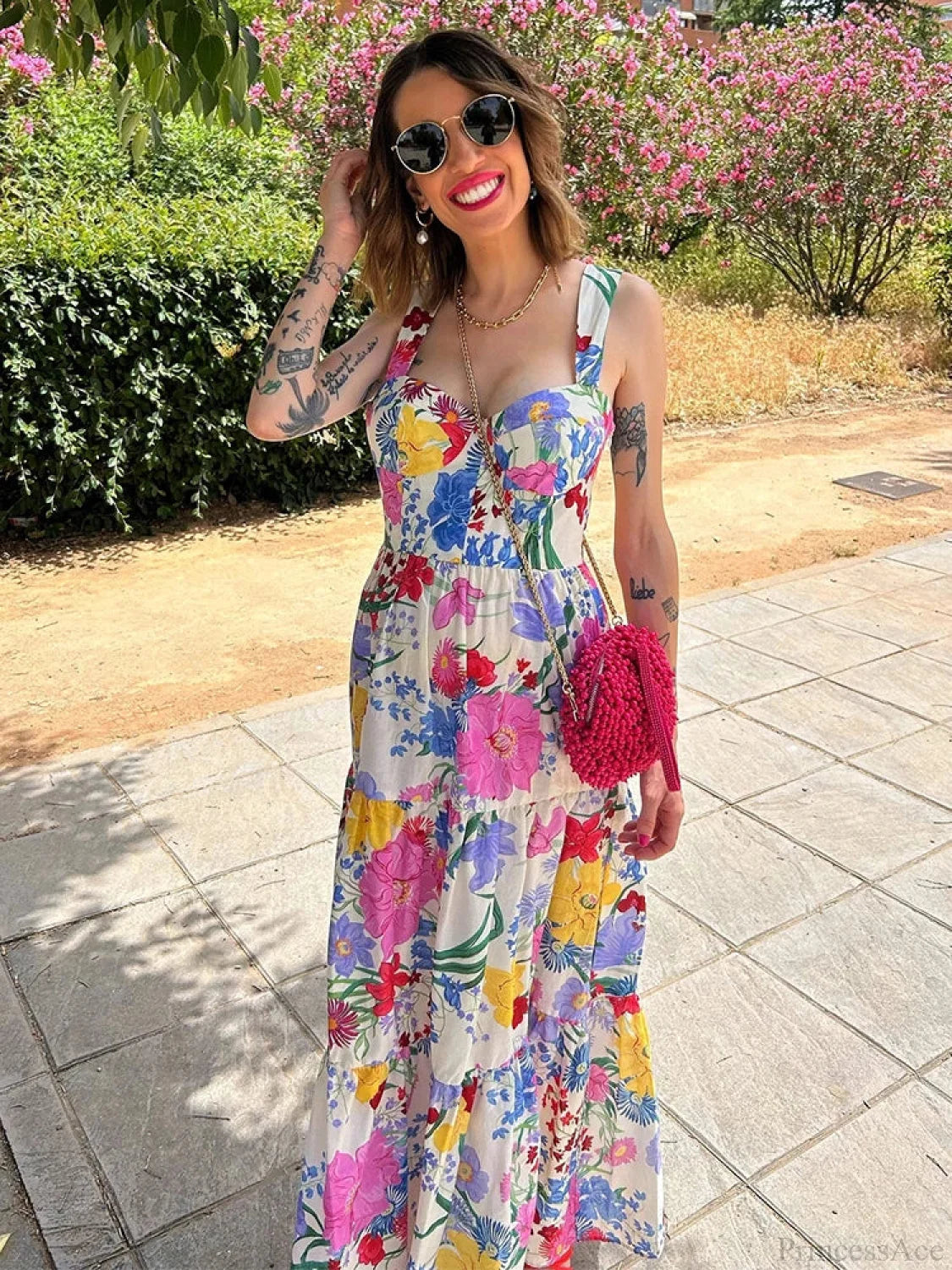 Floral Print A-line Backless Maxi Floral Dress floraldress-250126