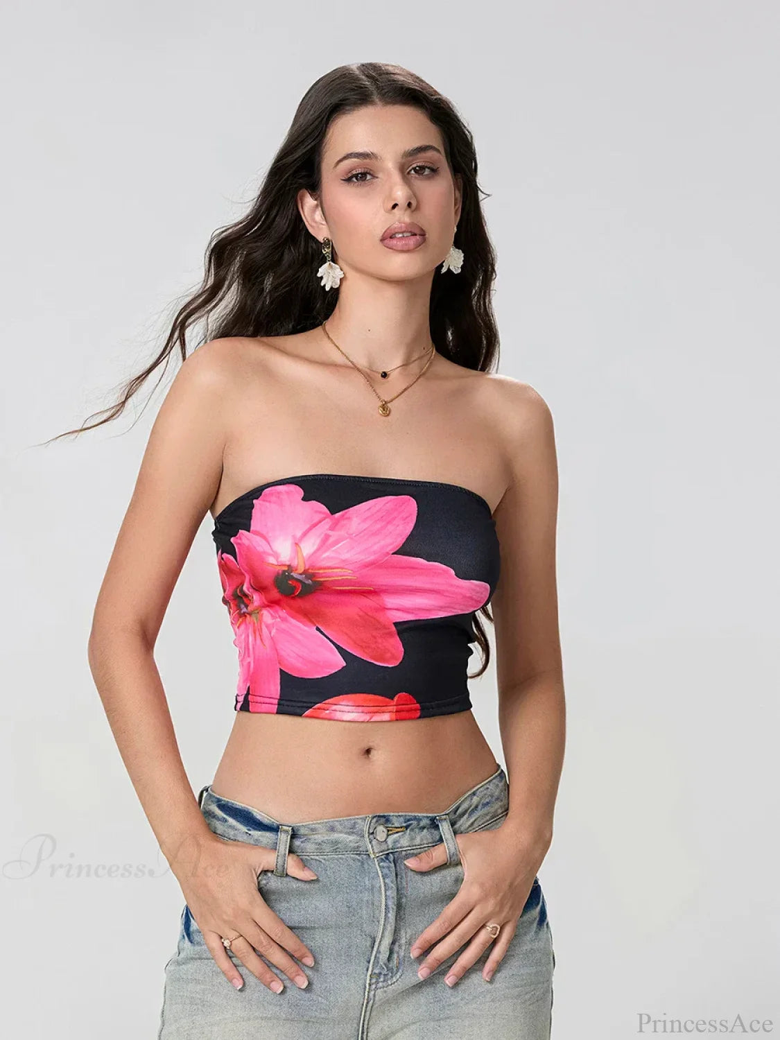 Floral Print Backless Strapless Cropped Tube Top Bandeau croptop-250126