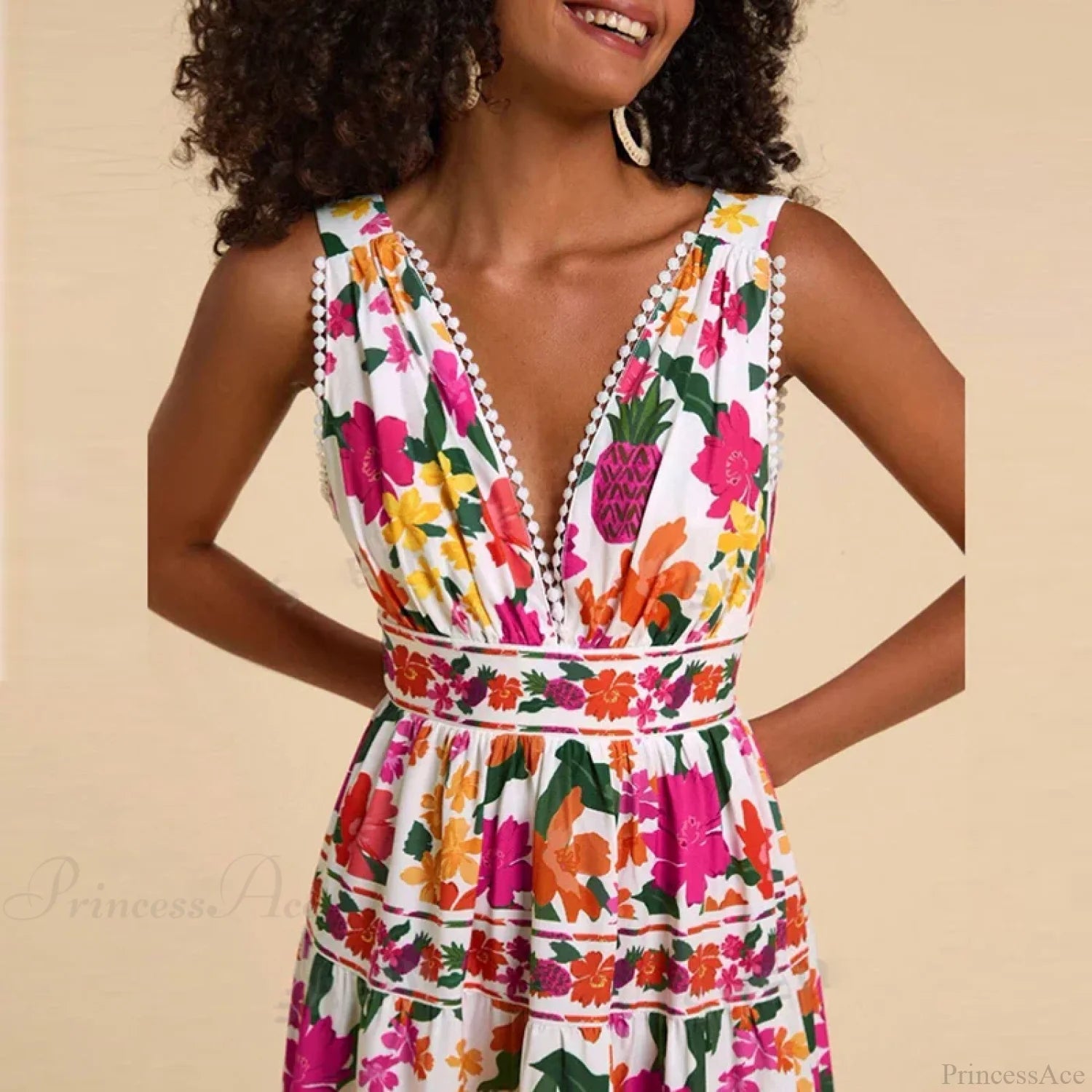 Floral Print High Waist Bohemian Beach Dress bohodress-250126