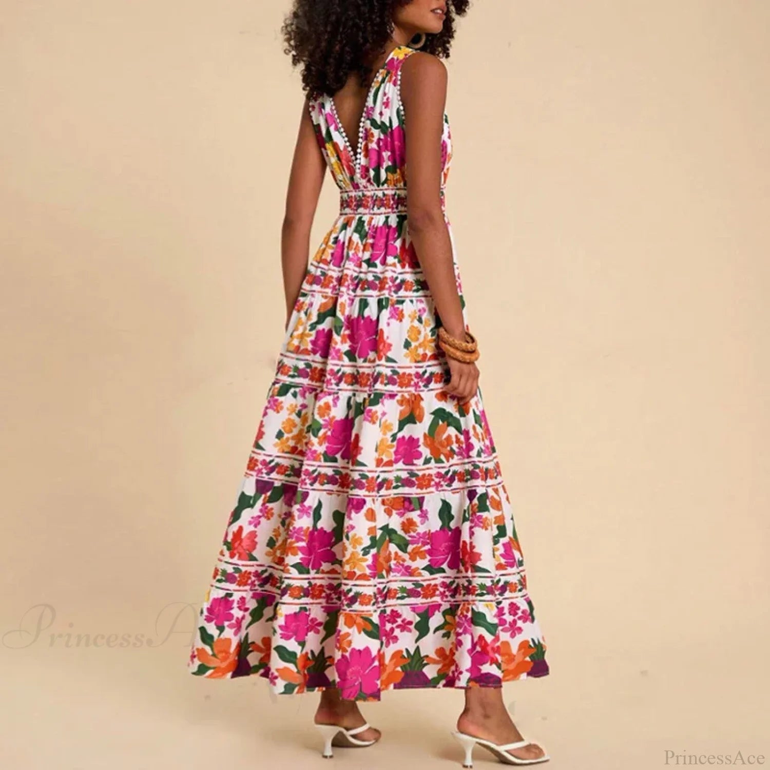 Floral Print High Waist Bohemian Beach Dress bohodress-250126