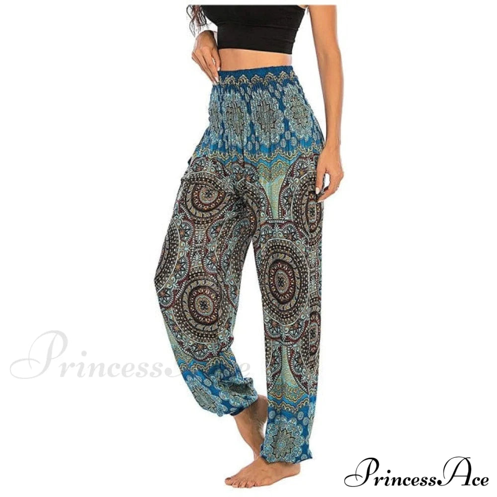 Floral Print Long Pants Blue / M