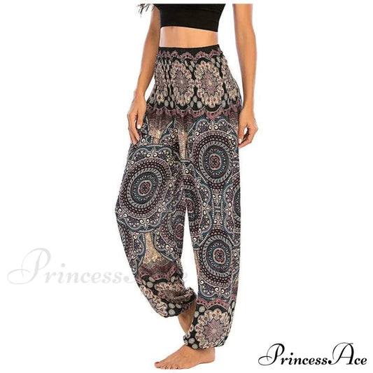 Floral Print Long Pants Brown / Xl