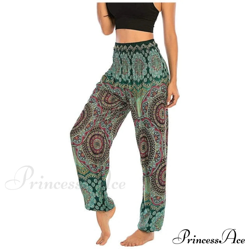 Floral Print Long Pants Green / M