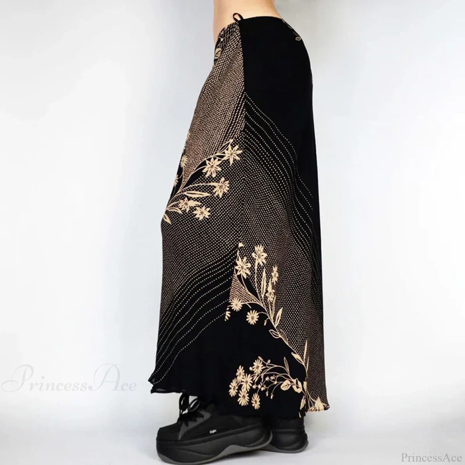 Floral Print Long Retro Low Rise Straight Midi Skirt Black / S skirt-250126