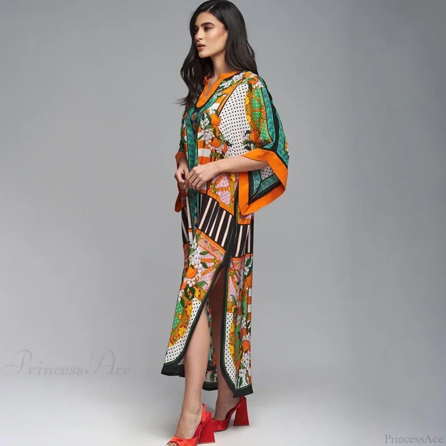 Floral Print Loose Kimono Boho Beach Cover up bohocoverup-250126