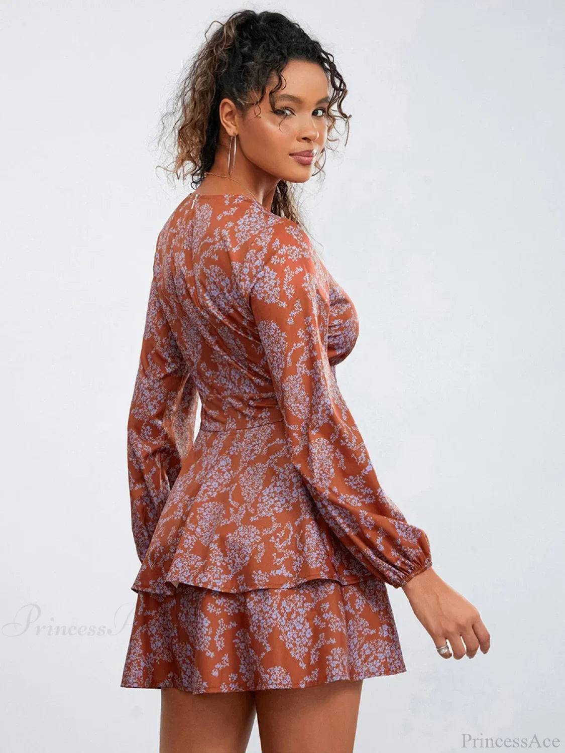 Floral Print Ruffles Tiered Mini Dress V-neck High Waist Floral Dress floraldress-250126