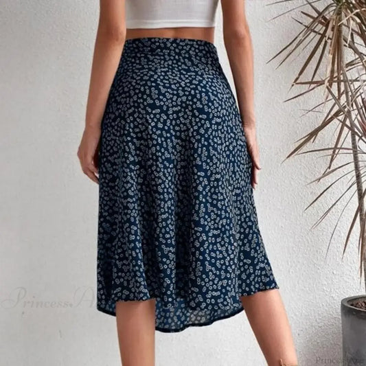Floral Print Slit A-Line High Waist Loose Skirt Blue / S skirt-250126