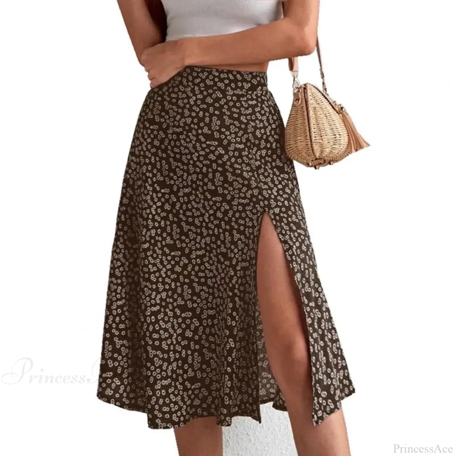 Floral Print Slit A-Line High Waist Loose Skirt Brown / S skirt-250126