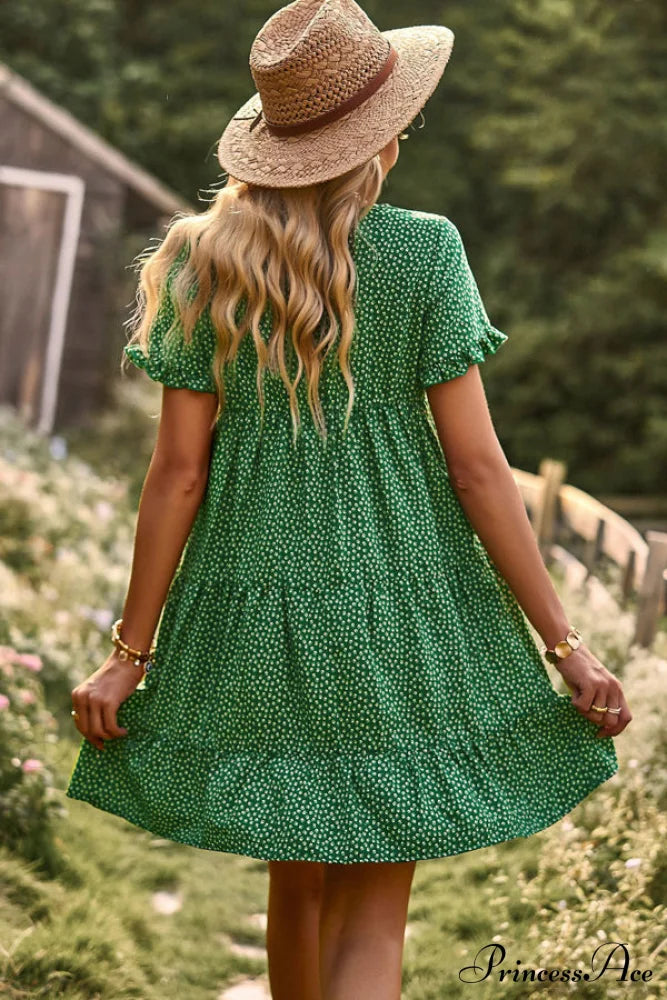 Floral Print Smocked Trendy Bohemian Mini Dress