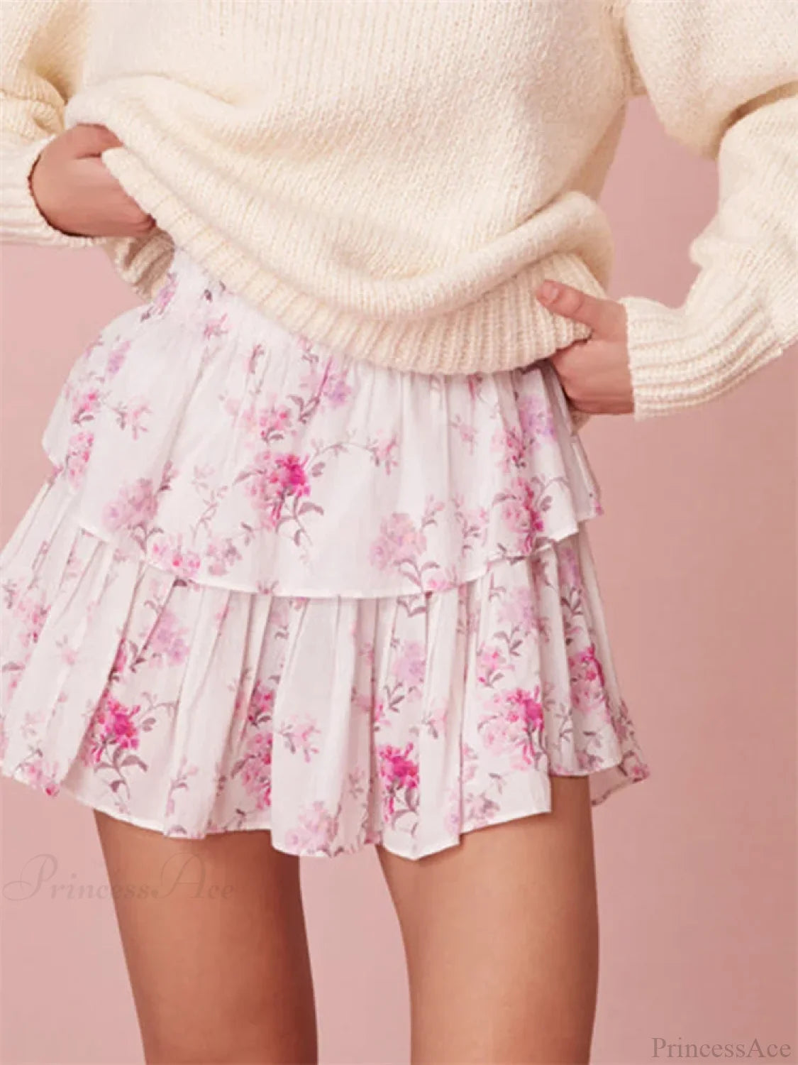 Floral Print Tiered Ruffle Skirt pink / S skirts-250223