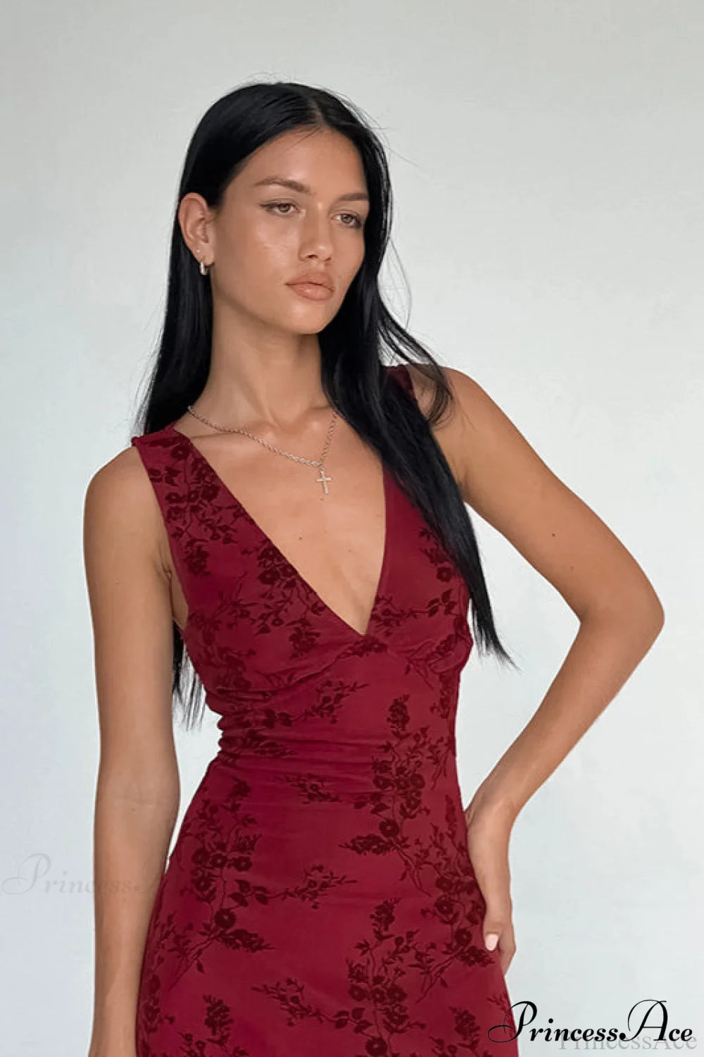 Floral Print V-Neck Sleeveless Fitted Party Dress