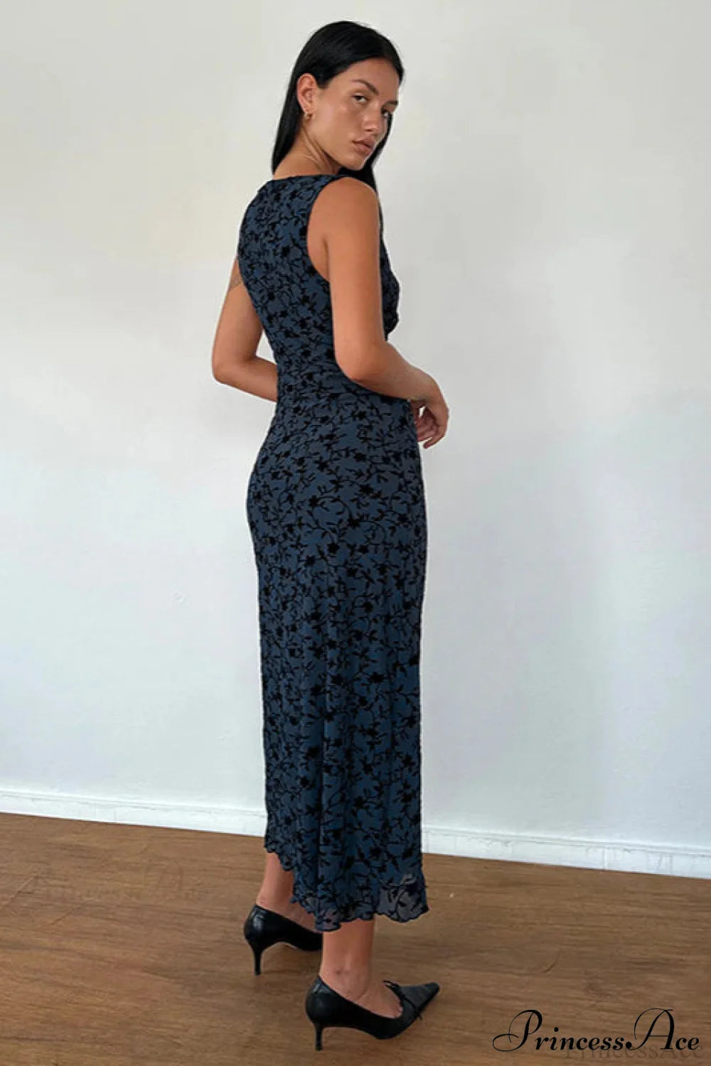 Floral Print V-Neck Sleeveless Fitted Party Dress