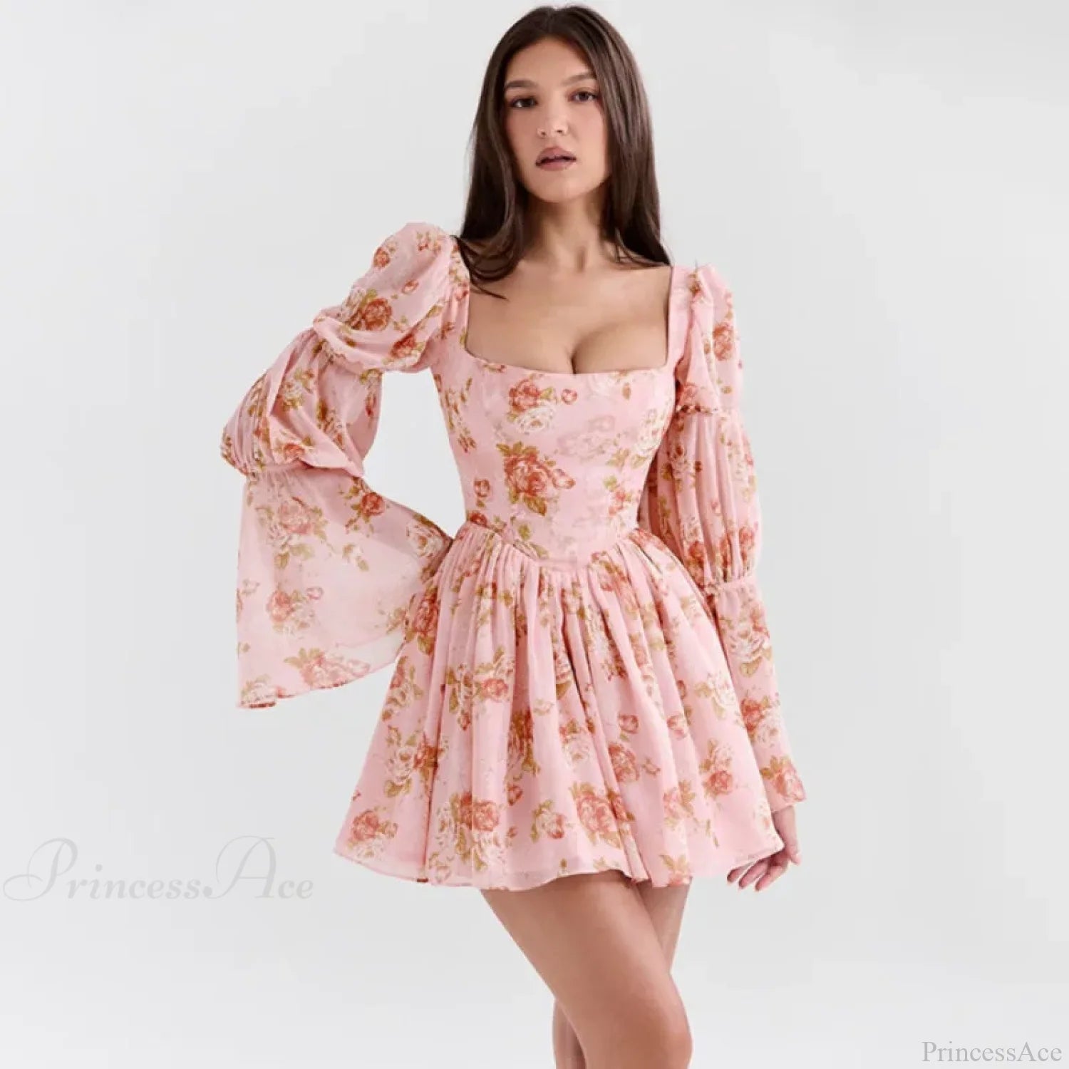 Floral Print Waist Wrap A-line Vacation Dress pink / S vacationdress-250223