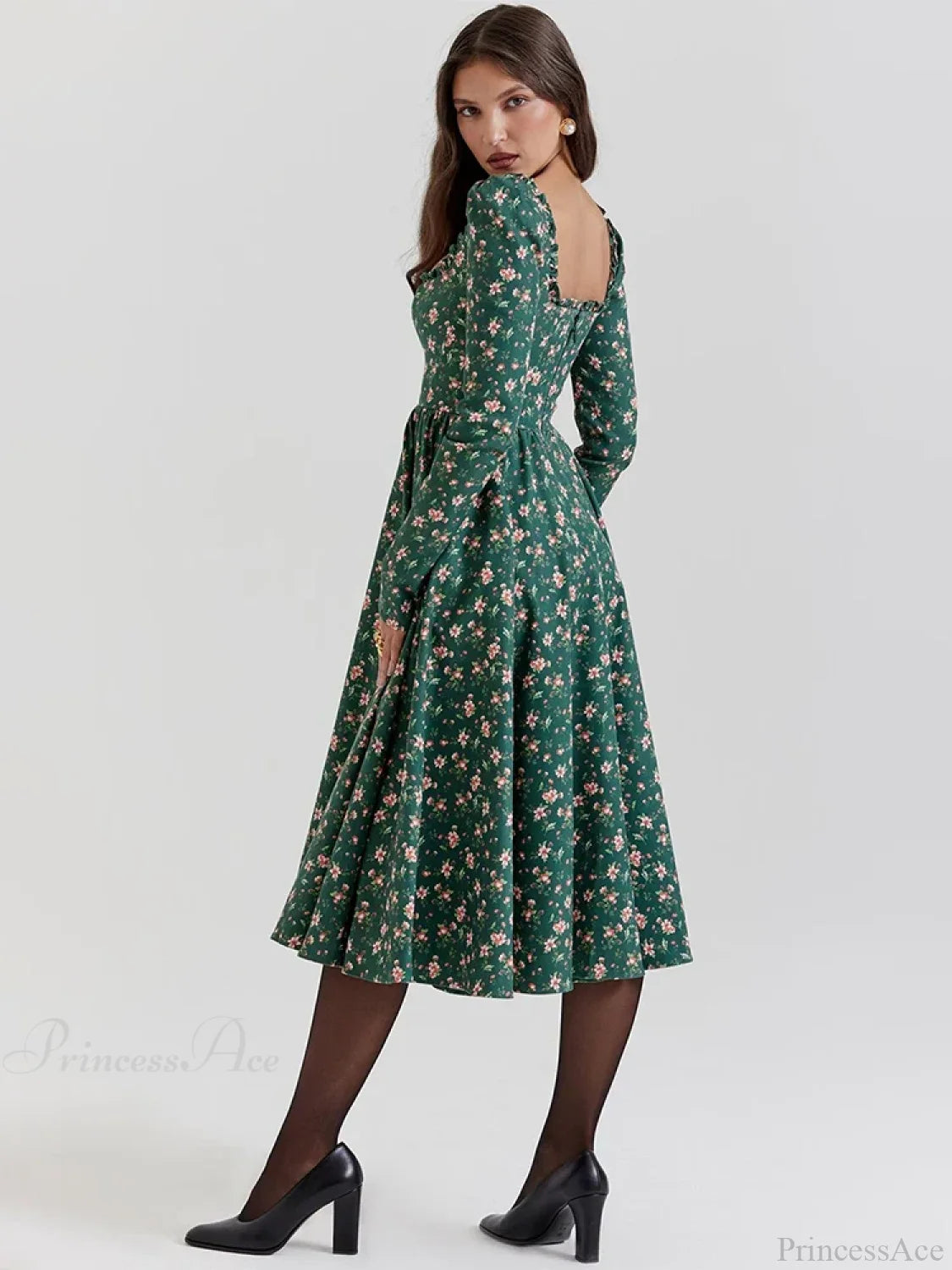 Floral Printed Backless Square Neck Midi Floral Dress floraldress-250126