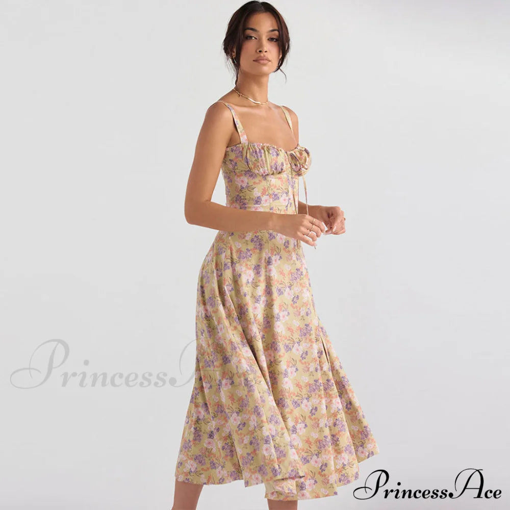 Floral Printed Crop Top And Classic Tiered Ruffle Skirt Matching Set L / Green Sun Dresses