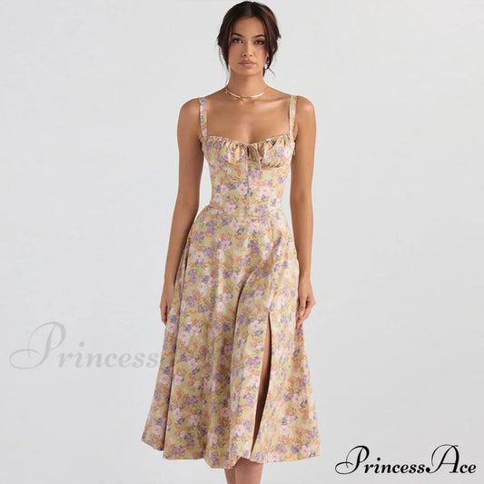 Floral Printed Crop Top And Classic Tiered Ruffle Skirt Matching Set S / Green Sun Dresses