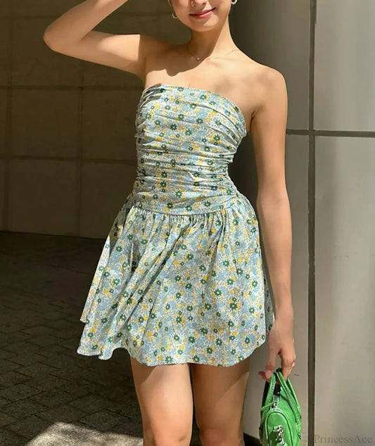 Floral Ruched Tube Mini Dress minidress-250223