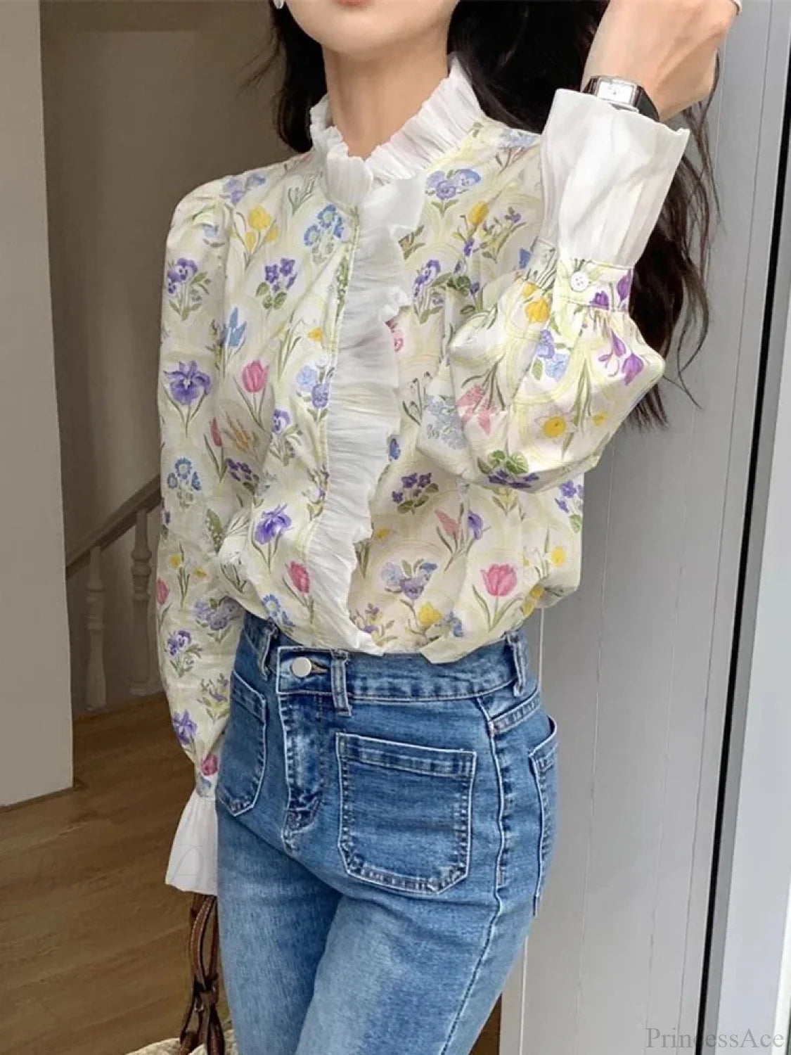 Floral Ruffled Flare Sleeve Blouse blouse-250223