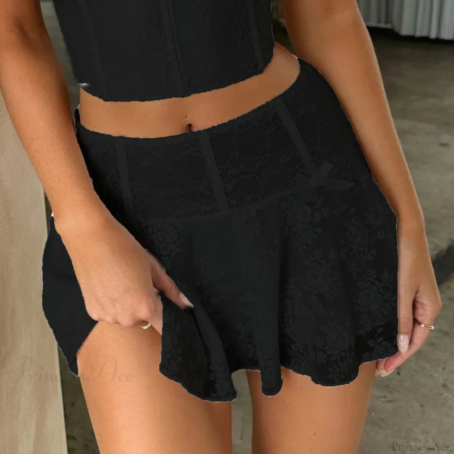 Floral Sheer Ruffles Mini Skirt Black / S skirts-250223