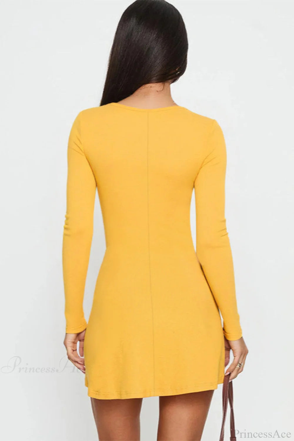 Floral Slim Waist U Neck Long Sleeve Mini Dress