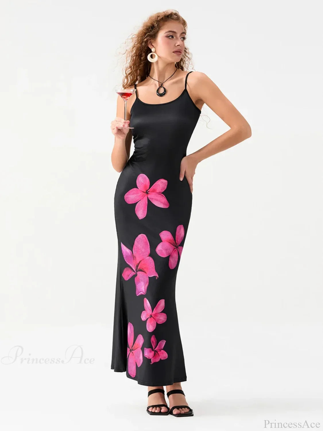 Floral Spaghetti Straps Sleeveless Slip Floral Dress BLACK1 / S floraldress-250126