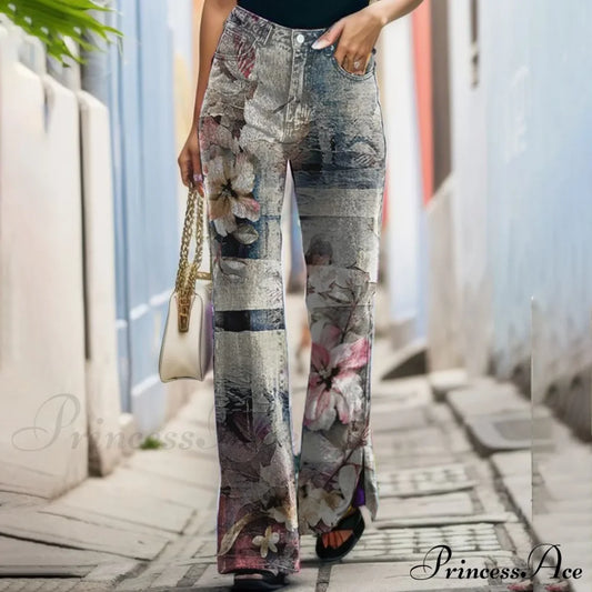 Floral Split Plaid Comfortable Casual Fashion Jeans