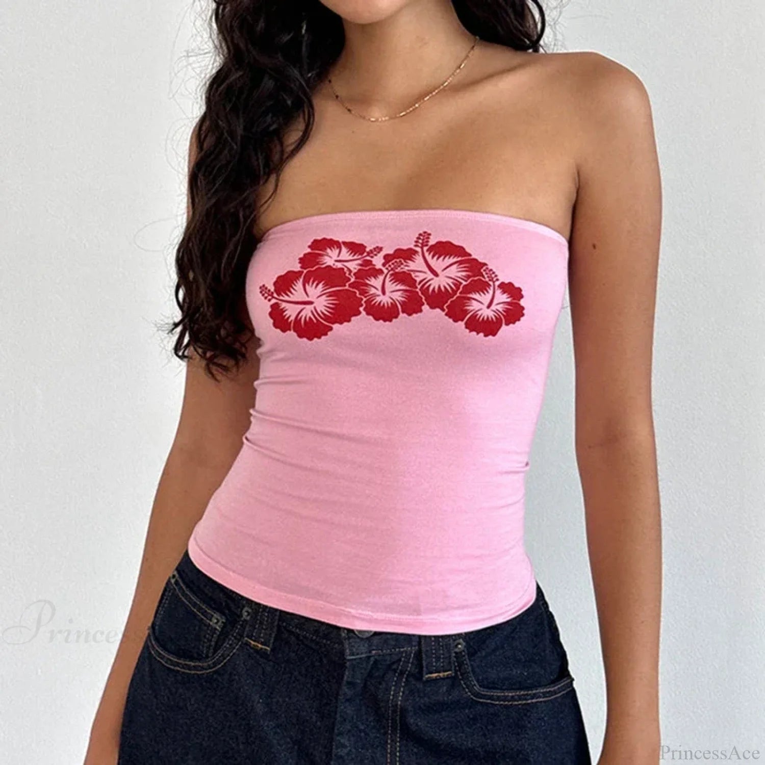 Floral Strapless Bandeau Backless Sleeveless Fairy Coquette Off Shoulder Crop Top croptop-250126