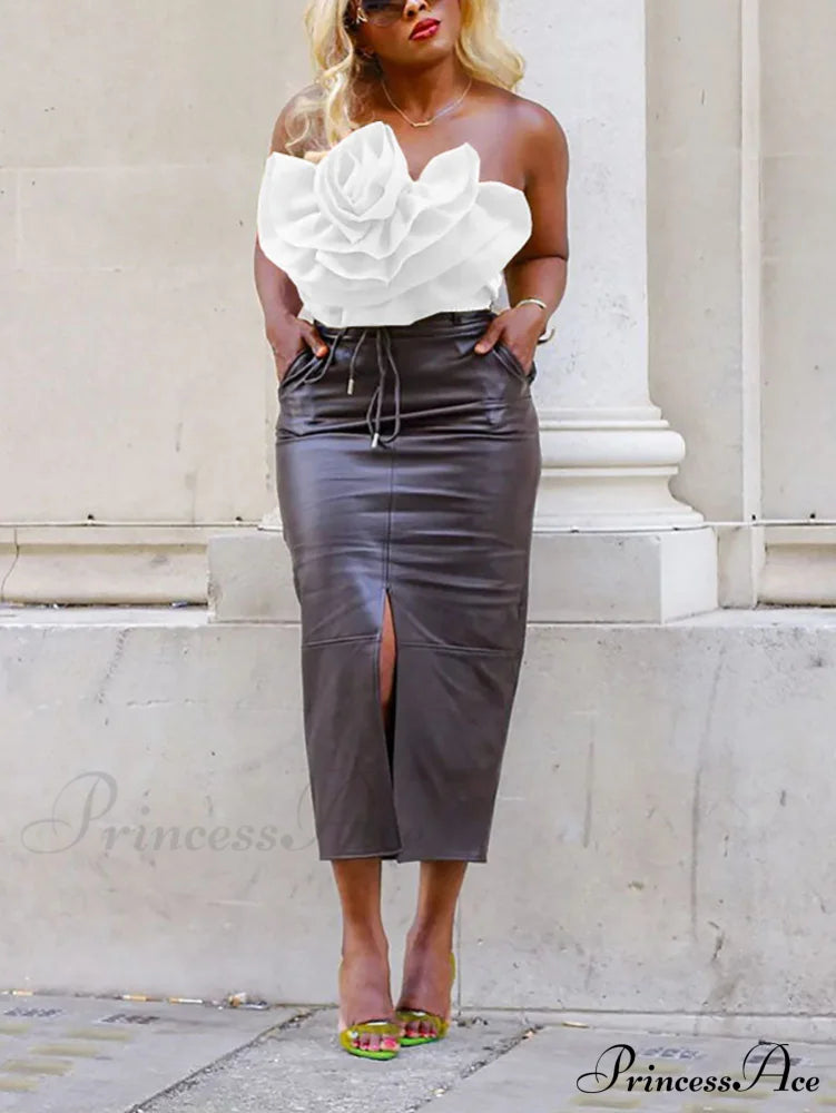 Floral Tie Strap Sheer Lace Mesh Sophisticated Scalloped Crop Tube Top - Lilac Shirts & Tops