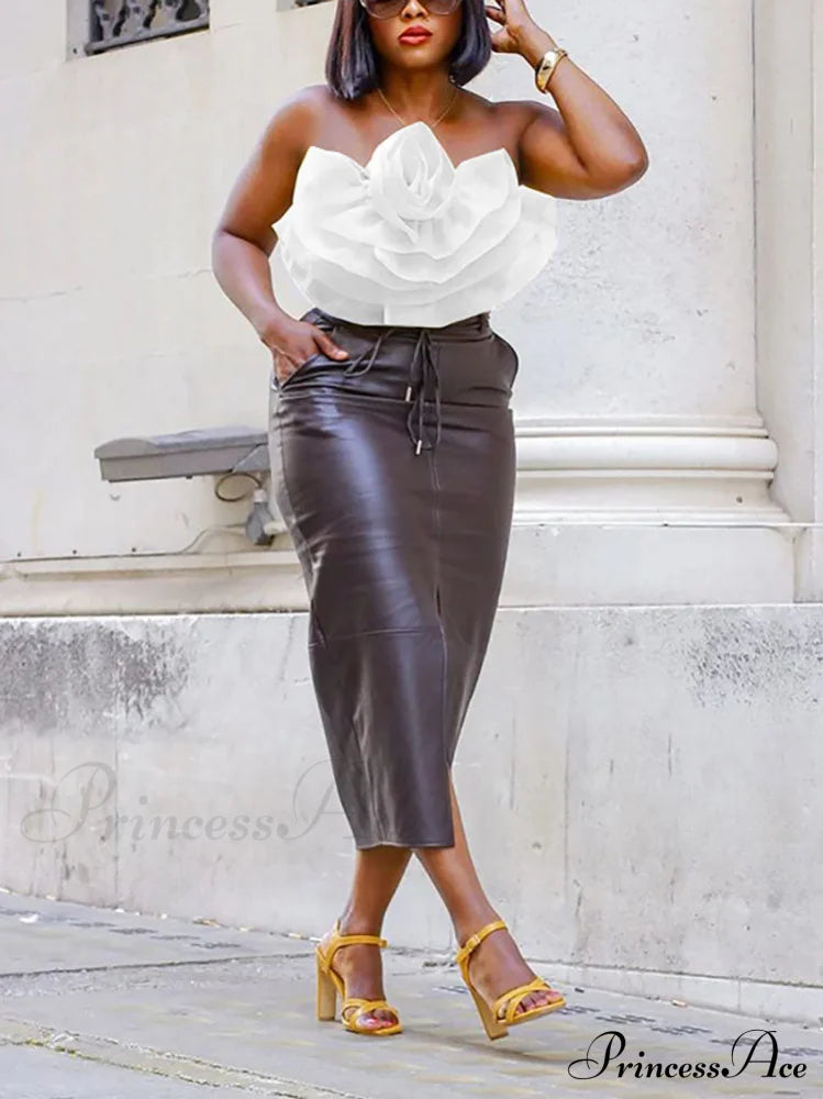 Floral Tie Strap Sheer Lace Mesh Sophisticated Scalloped Crop Tube Top - Lilac White / S Shirts &