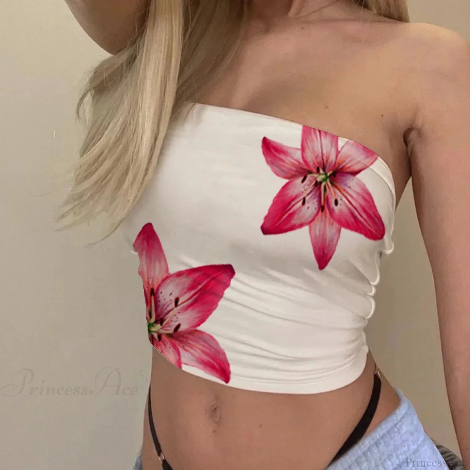 Floral Tube Top Strapless Slim Fit Summer Crop WHITE / S croptop-250126