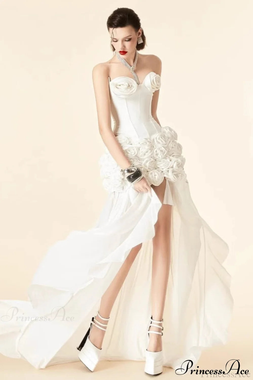 Floral White Bandage Bustier Party Dress