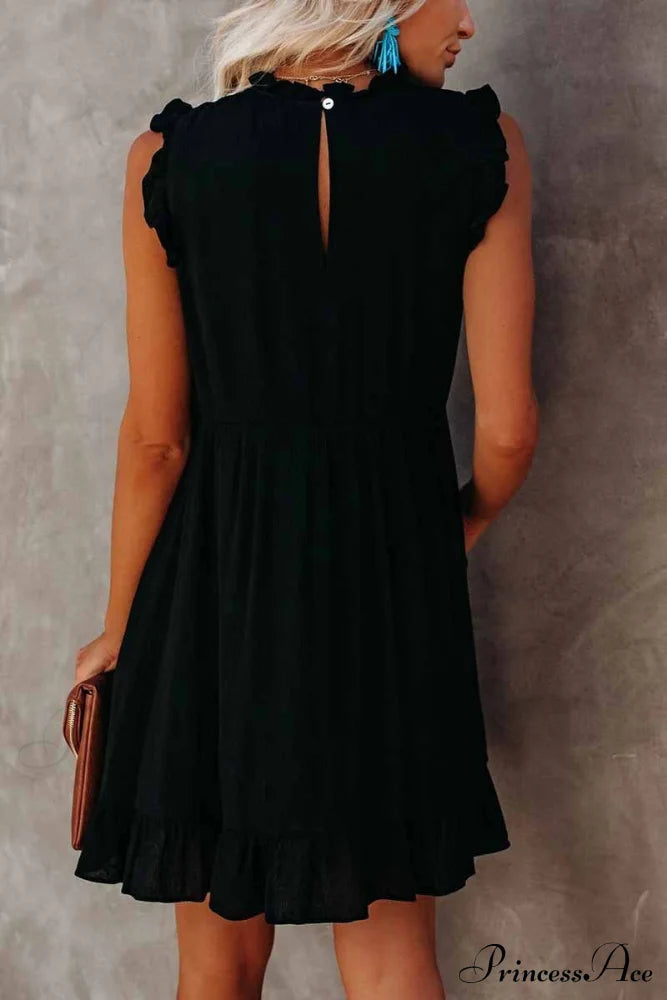 Florcoo Loose Solid Color Modern Short Sleeve V-Neck Mini Dress Dresses