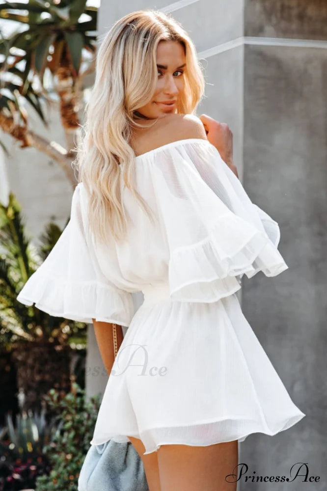Flounced Sleeve Stylish Off Shoulder Romper
