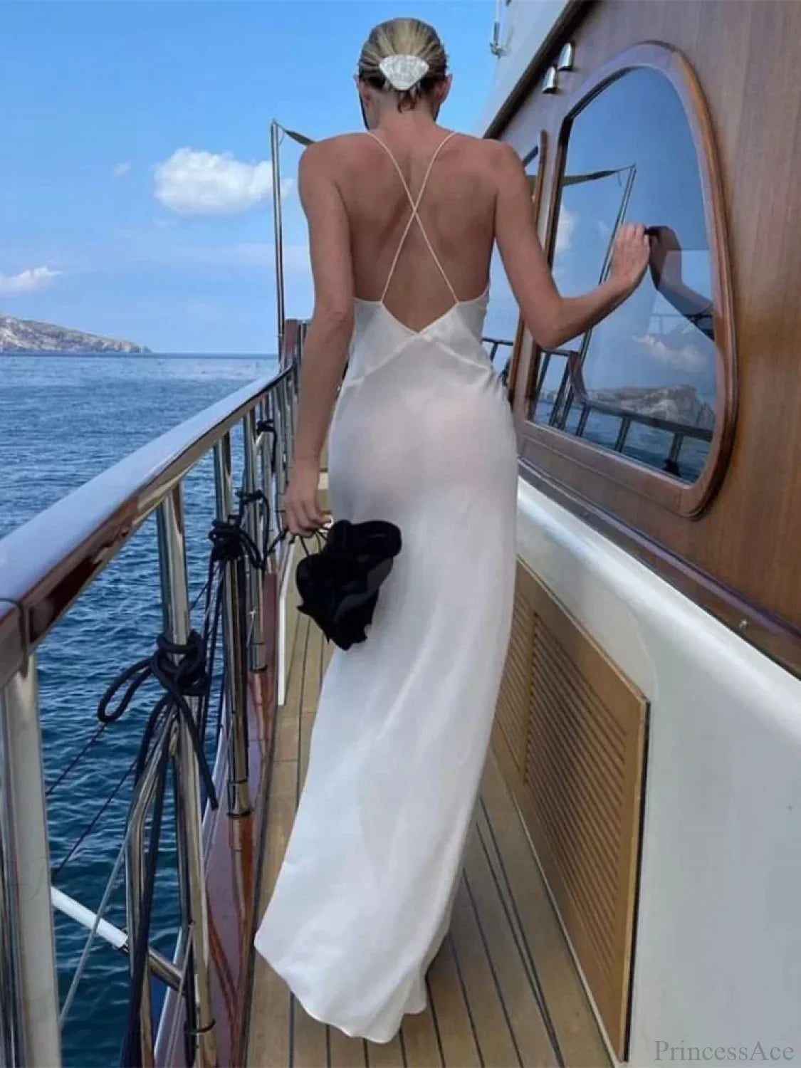 Flower Deep V-Neck Maxi Party Dress White / S Partydress-241208