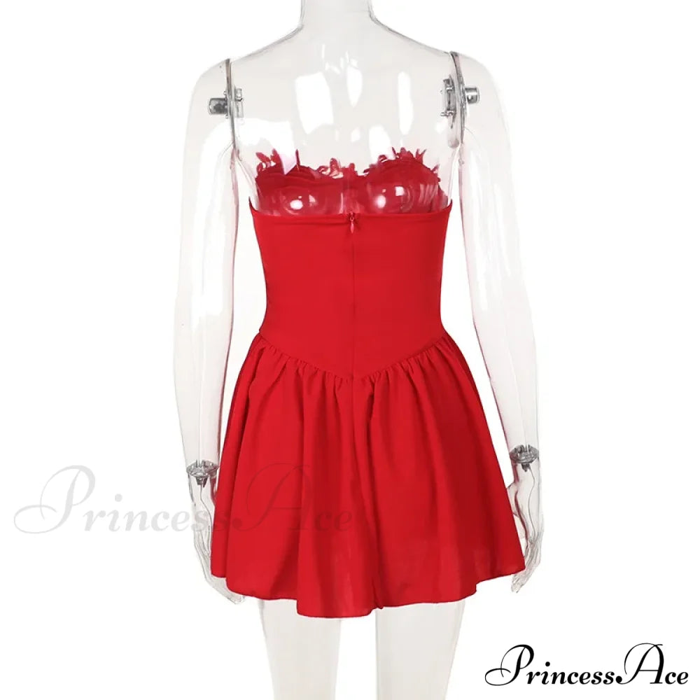 Flower Embroidery Stylish Strapless Mini Dress Lace Dresses
